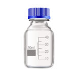 Frasco de vidrio con tapón a rosca azul